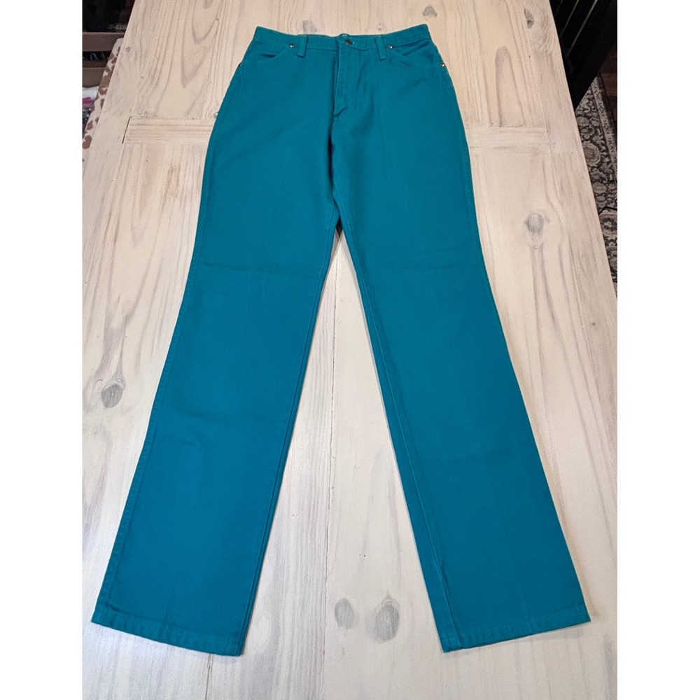 Wrangler 13MWNAM Teal Blue High Rise Straight Leg Jeans USA Women's 16x34 Rodeo